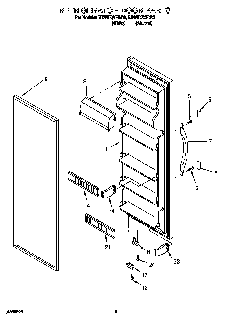 Whirlpool ED25TQXFN03 refrigerator door diagram