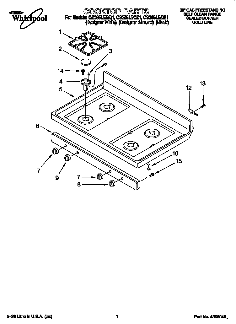 Whirlpool GS395LEGB1 cooktop diagram