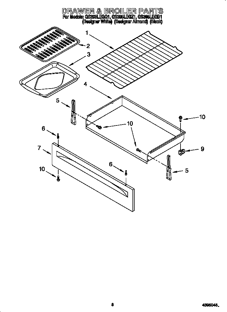 Whirlpool GS395LEGB1 drawer and broiler diagram