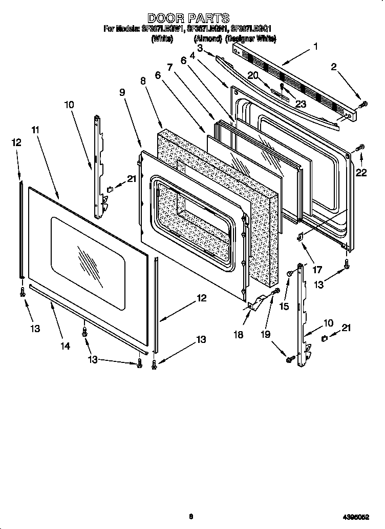 Whirlpool SF387LEGW1 door diagram