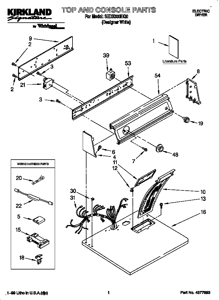 Kirkland SEDX600HQ0 top and console diagram