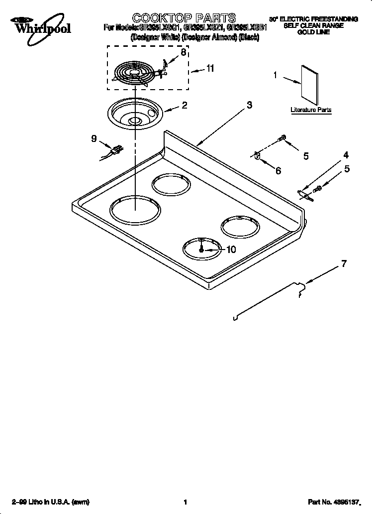 Whirlpool GR395LXGQ1 cooktop diagram