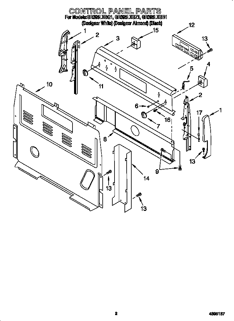 Whirlpool GR395LXGQ1 control panel diagram