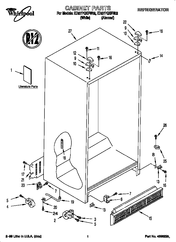 Whirlpool ED27PQXFN02 cabinet diagram
