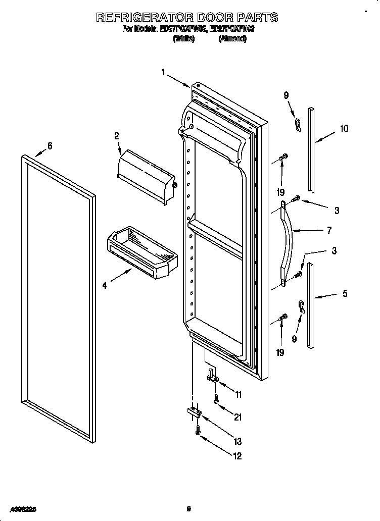 Whirlpool ED27PQXFN02 refrigerator door diagram