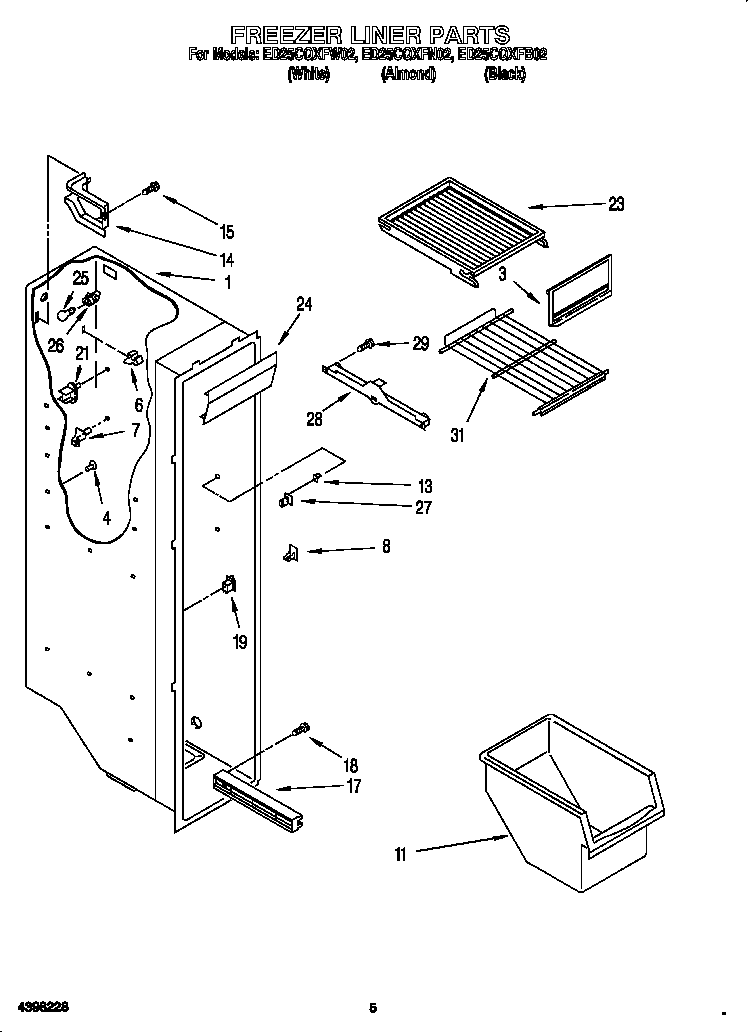 Whirlpool ED25CQXFB02 freezer liner diagram