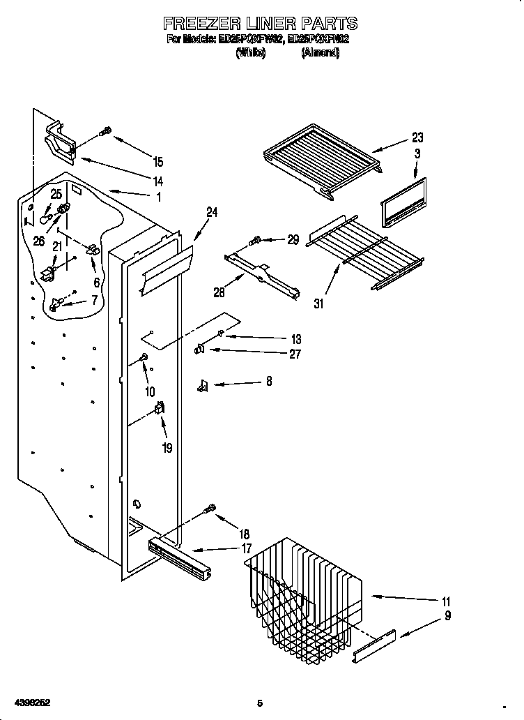 Whirlpool ED25PQXFN02 freezer liner diagram