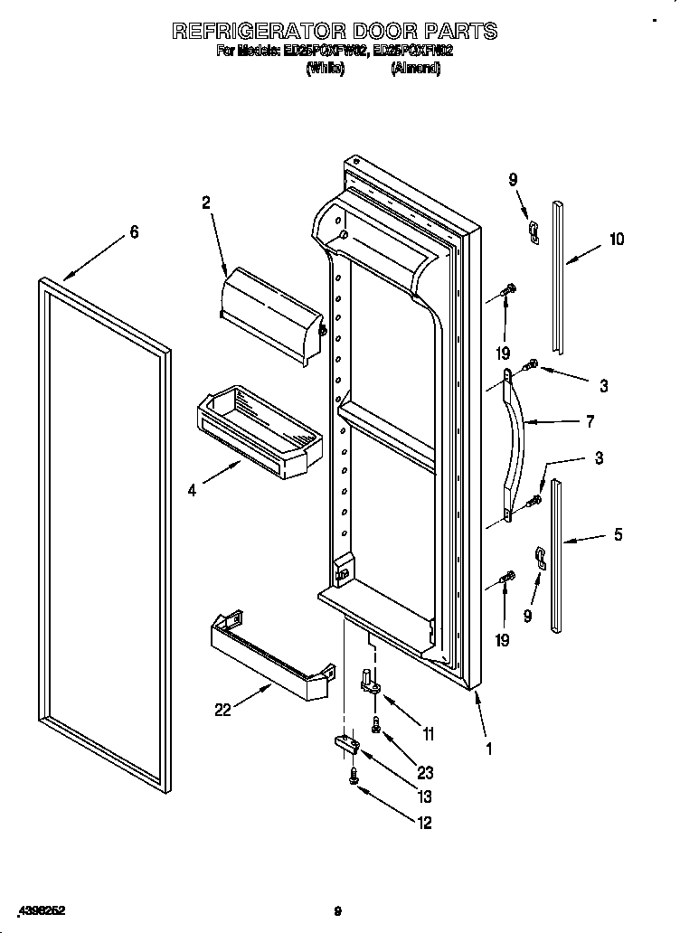 Whirlpool ED25PQXFN02 refrigerator door diagram