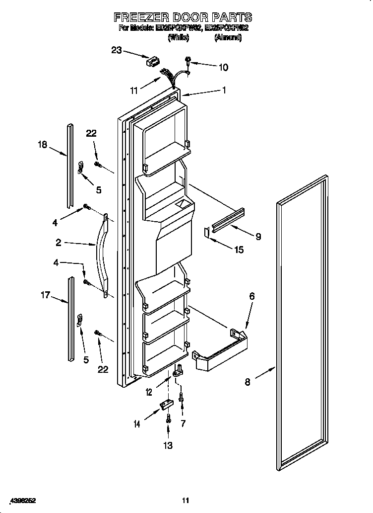 Whirlpool ED25PQXFN02 freezer door diagram