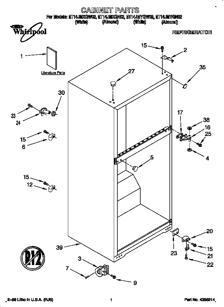 Whirlpool ET14JMYGN02 cabinet diagram