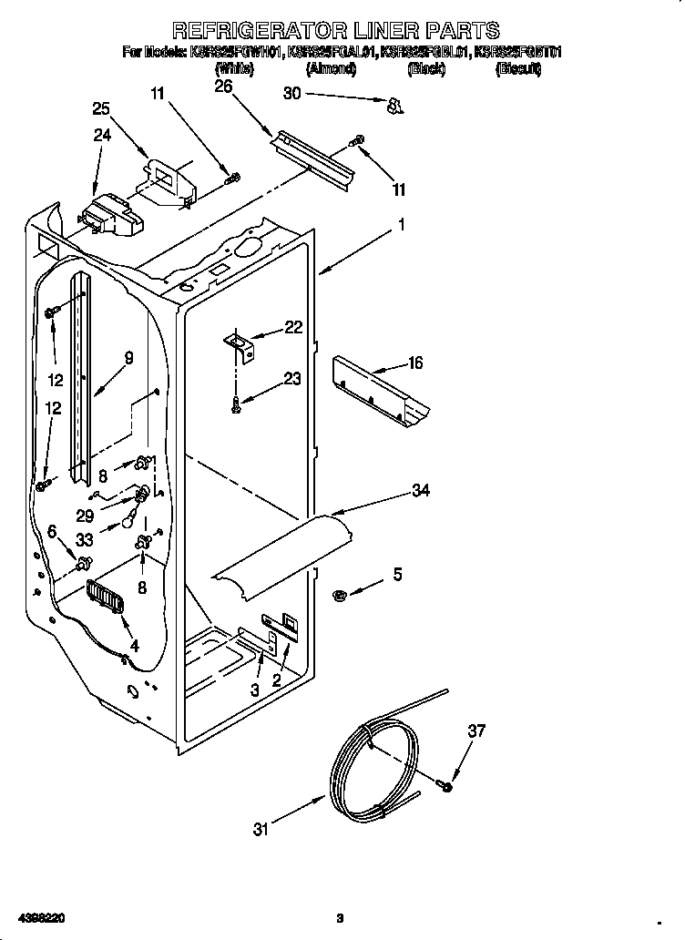 KitchenAid KSRS25FGBT01 refrigerator liner diagram