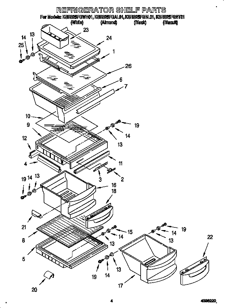 KitchenAid KSRS25FGBT01 refrigerator shelf diagram