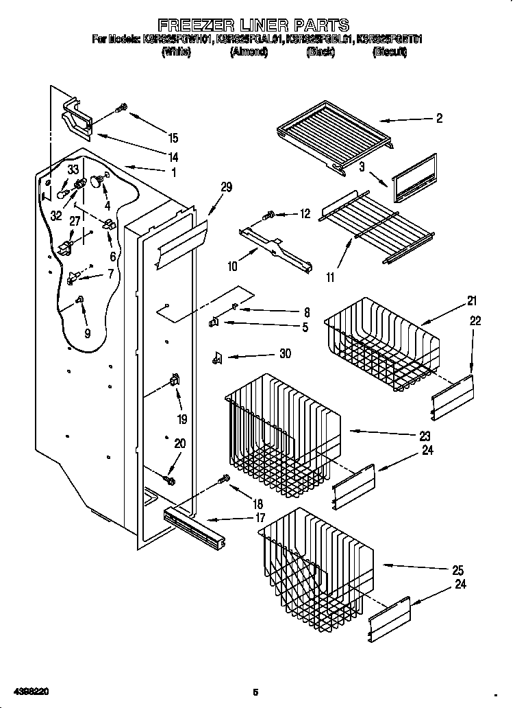 KitchenAid KSRS25FGBT01 freezer liner diagram