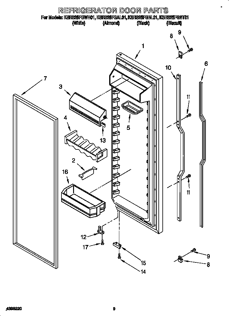 KitchenAid KSRS25FGBT01 refrigerator door diagram