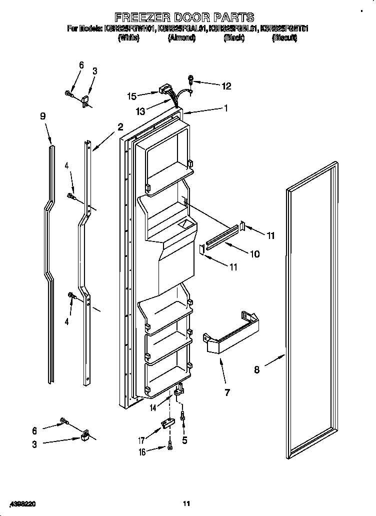 KitchenAid KSRS25FGBT01 freezer door diagram
