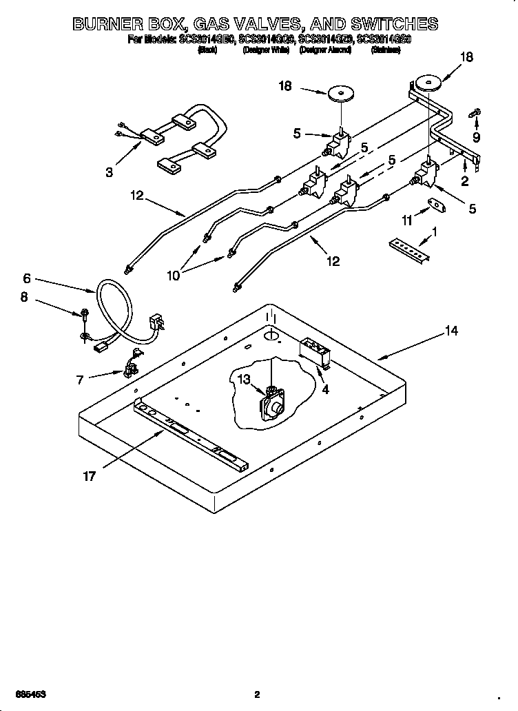 Whirlpool SCS3014GZ0 burner box, gas valves, switches diagram