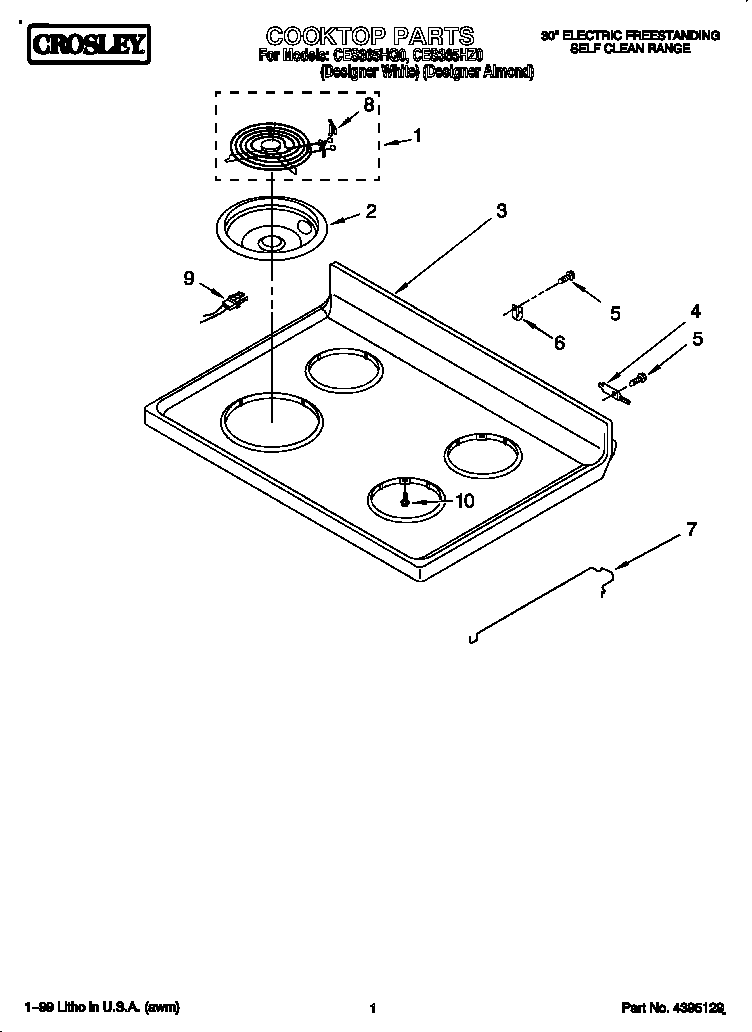 Whirlpool CES365HZ0 cooktop diagram