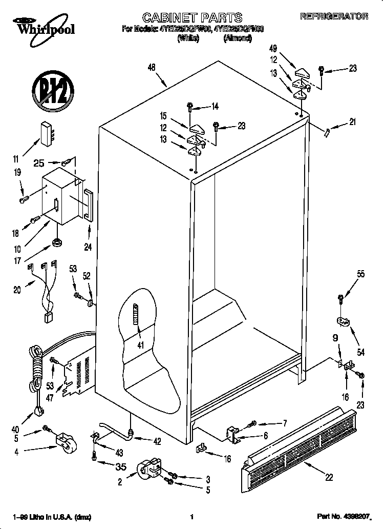 Whirlpool 4YED25DQFN00 cabinet diagram