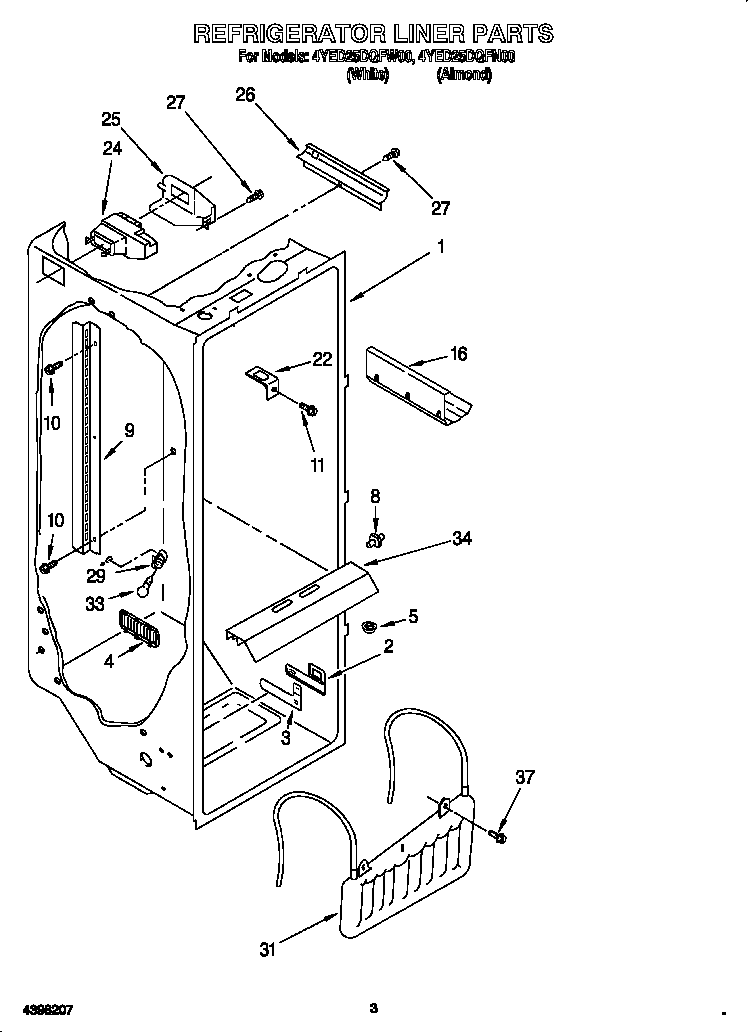 Whirlpool 4YED25DQFN00 refrigerator liner diagram