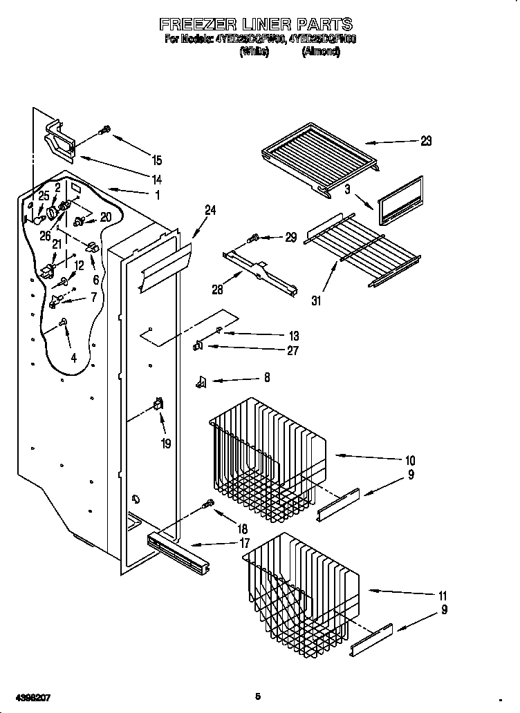 Whirlpool 4YED25DQFN00 freezer liner diagram