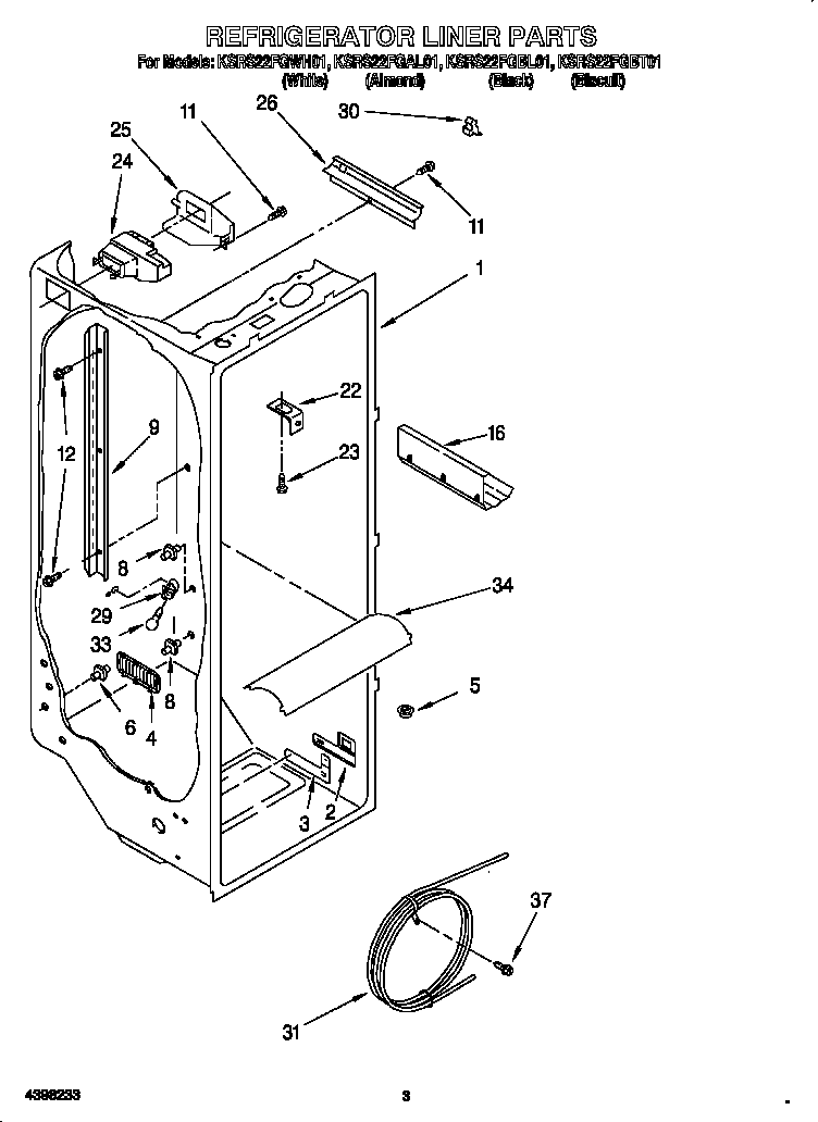 KitchenAid KSRS22FGWH01 refrigerator liner diagram
