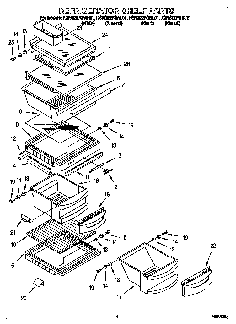 KitchenAid KSRS22FGWH01 refrigerator shelf diagram