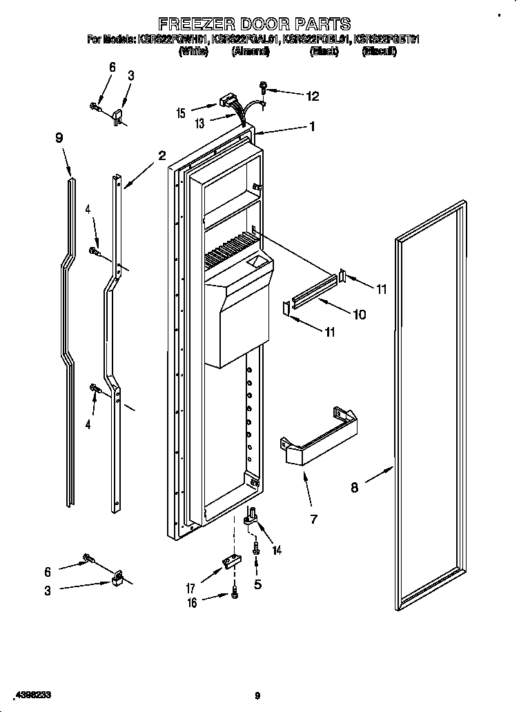 KitchenAid KSRS22FGWH01 freezer door diagram