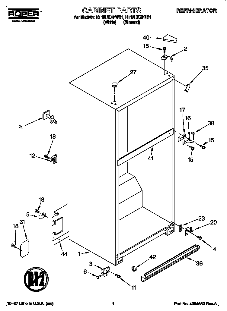 Roper RT18DKXFN01 cabinet diagram