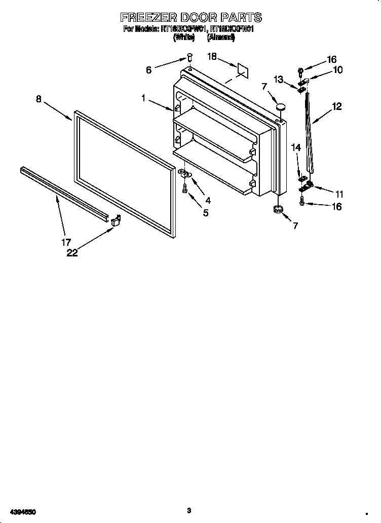 Roper RT18DKXFN01 freezer door diagram