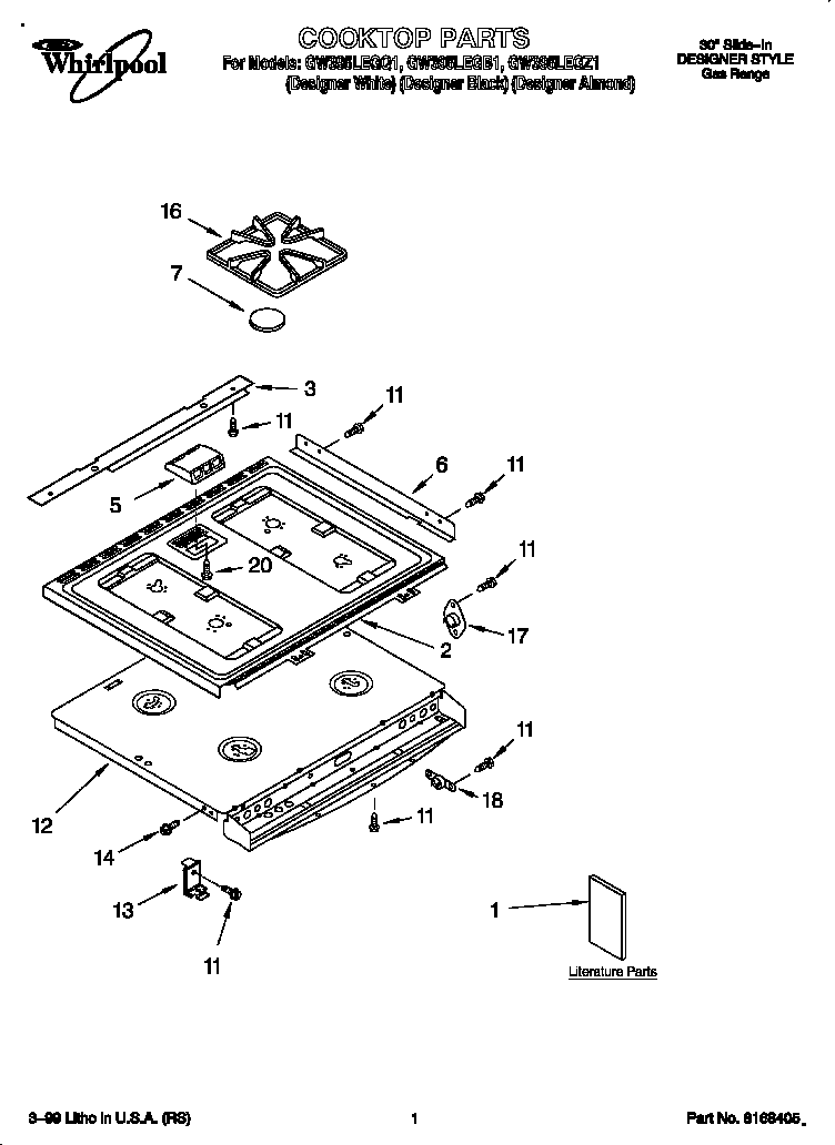 Whirlpool GW395LEGB1 cooktop diagram