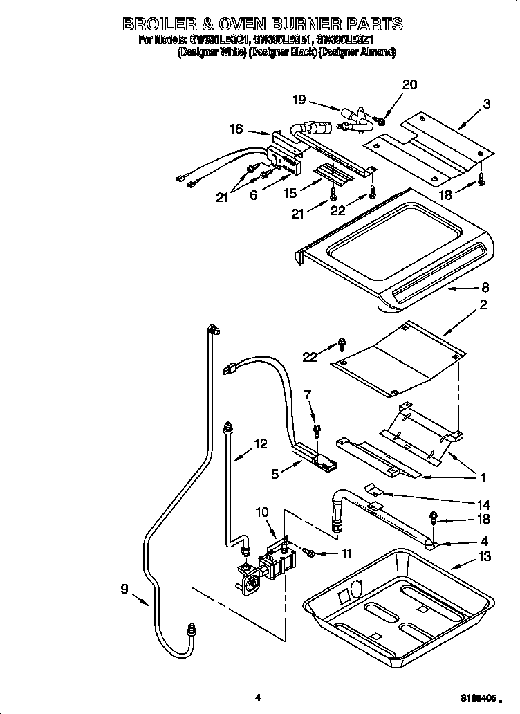 Whirlpool GW395LEGB1 broiler and oven burner diagram