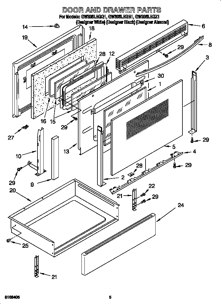 Whirlpool GW395LEGB1 door and drawer diagram
