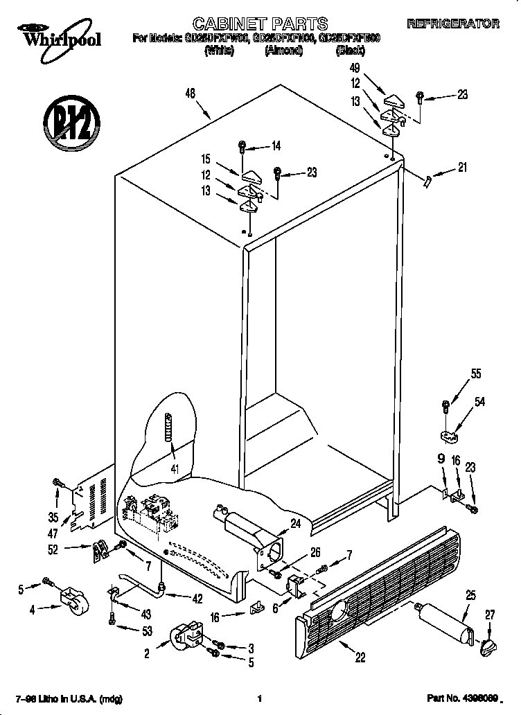 Whirlpool GD25DFXFB00 cabinet diagram