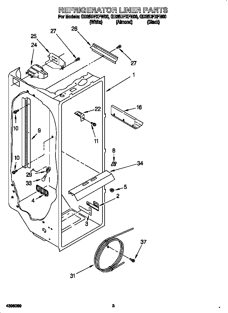 Whirlpool GD25DFXFB00 refrigerator liner diagram