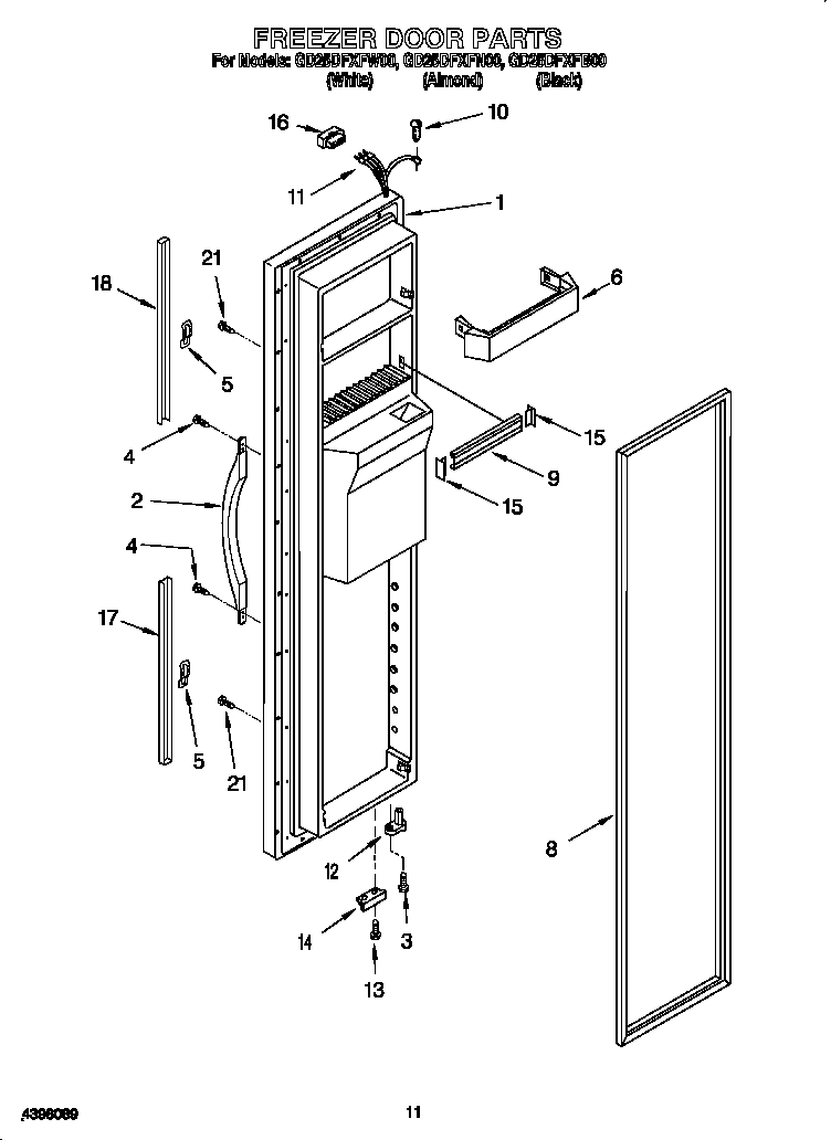 Whirlpool GD25DFXFB00 freezer door diagram