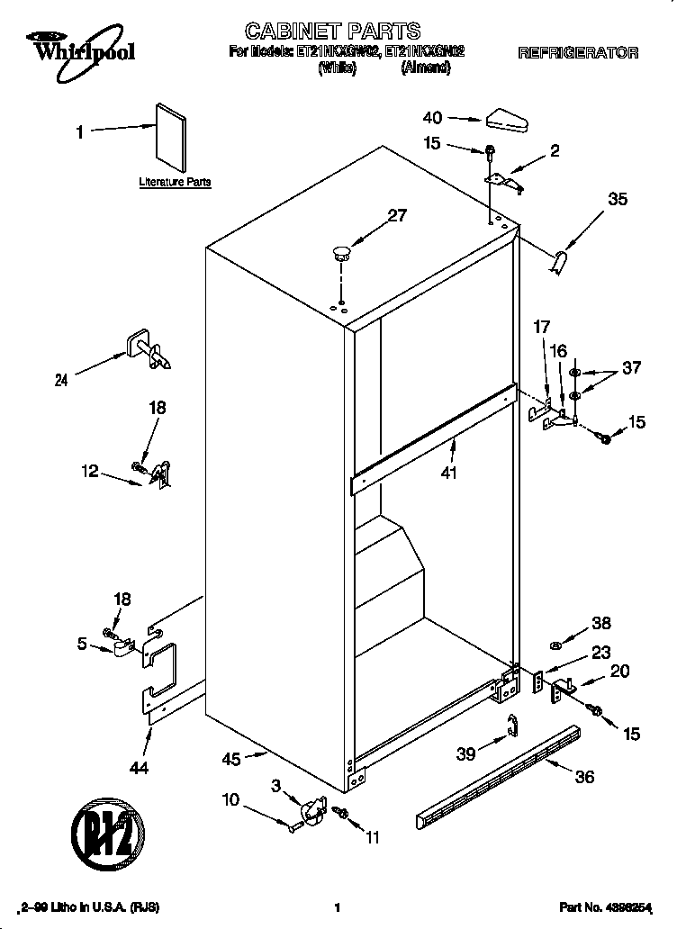 Whirlpool ET21NKXGW02 cabinet diagram