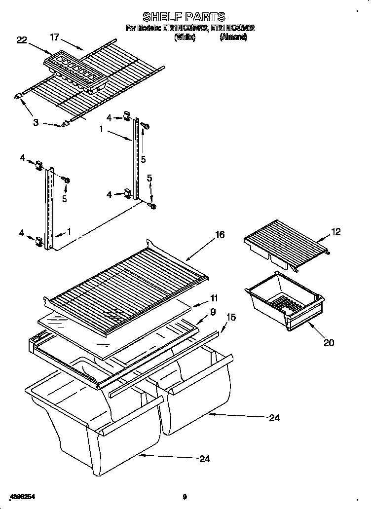 Whirlpool ET21NKXGW02 shelves diagram