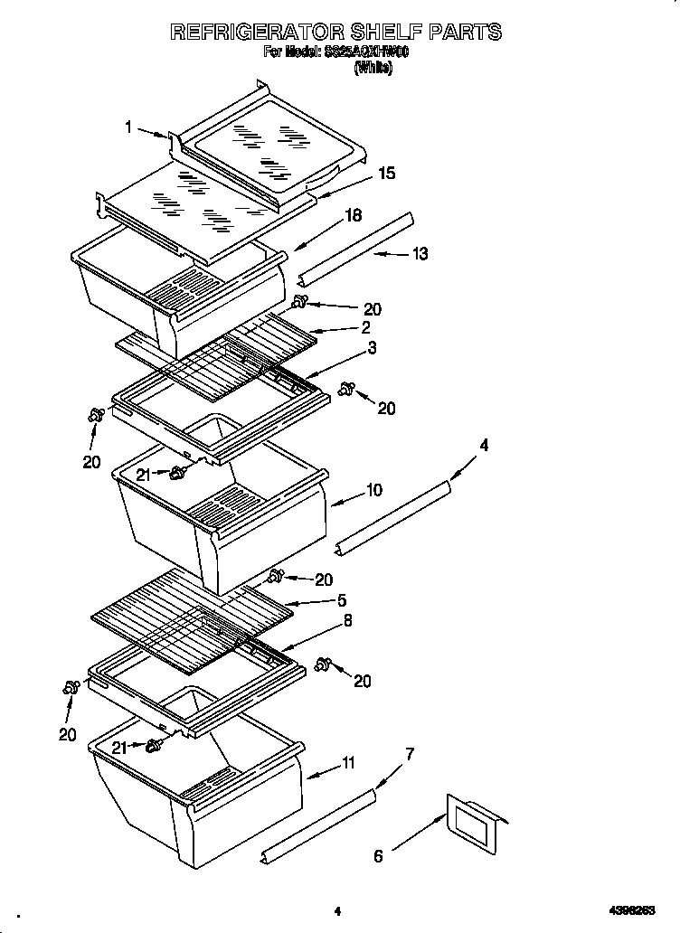 Kirkland SS25AQXHW00 refrigerator shelves diagram