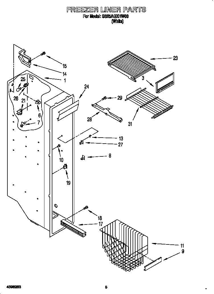 Kirkland SS25AQXHW00 freezer liner diagram