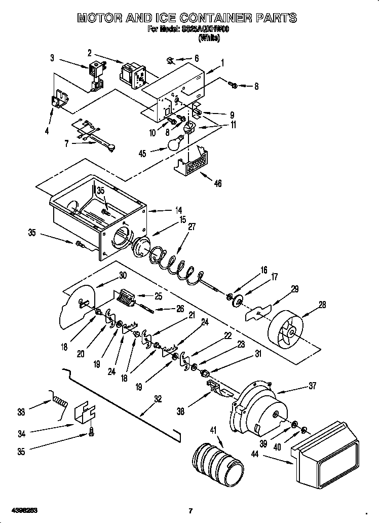 Kirkland SS25AQXHW00 motor and ice container diagram