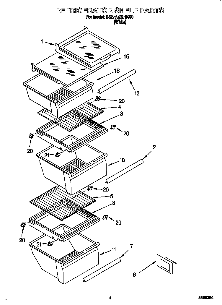Whirlpool SS27AQXHW00 refrigerator shelves diagram
