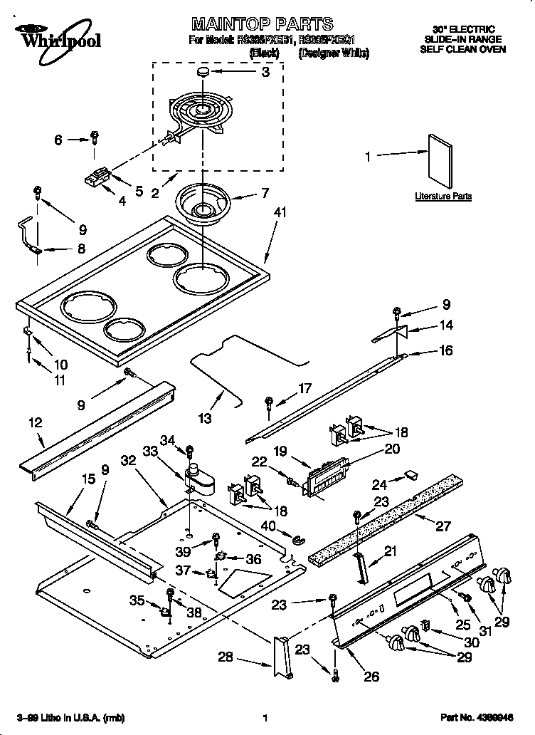 Whirlpool RS385PXEQ1 maintop diagram
