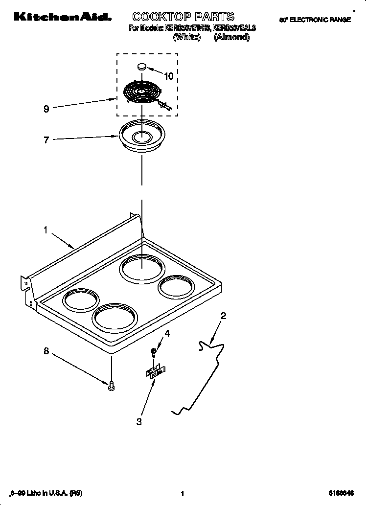 KitchenAid KERS507EWH3 cooktop diagram