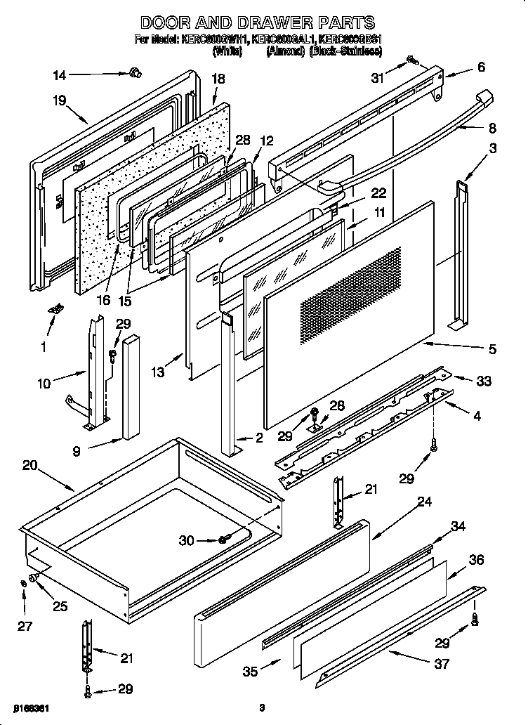 KitchenAid KERC600GWH1 door and drawer diagram