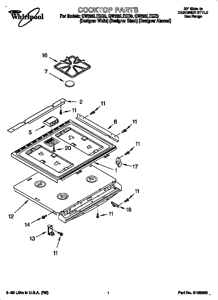 Whirlpool GW395LEGZ0 cooktop diagram