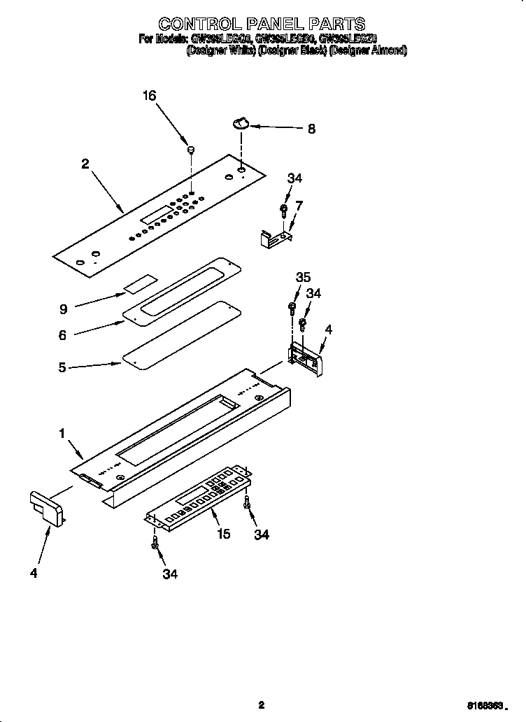 Whirlpool GW395LEGZ0 control panel diagram