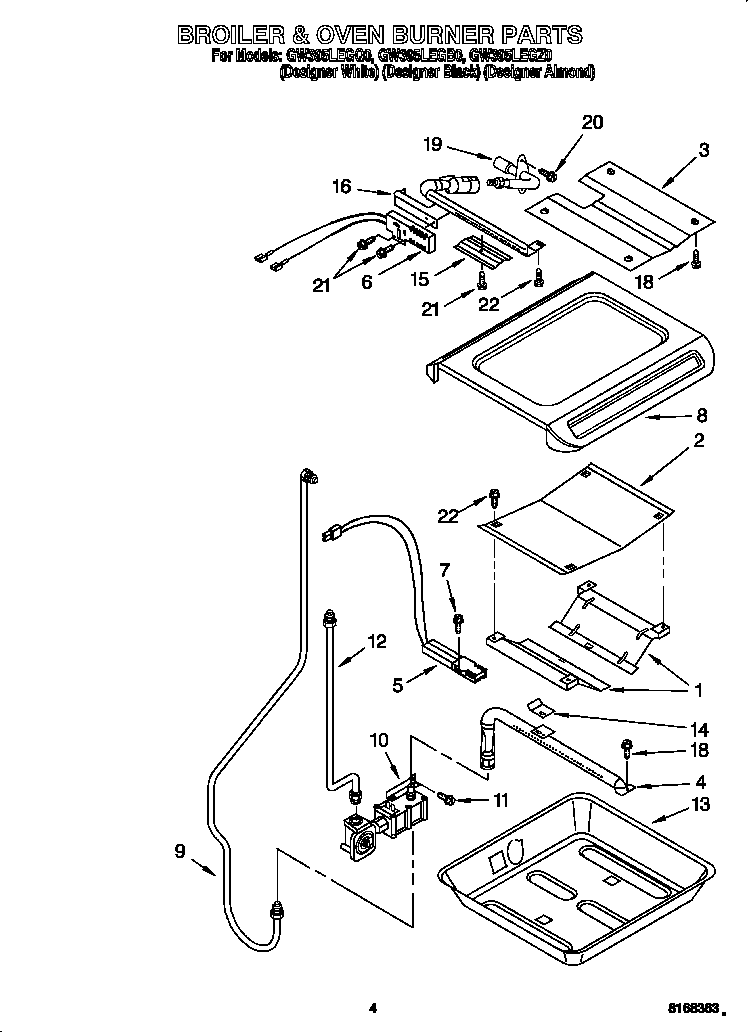 Whirlpool GW395LEGZ0 broiler and oven burners diagram