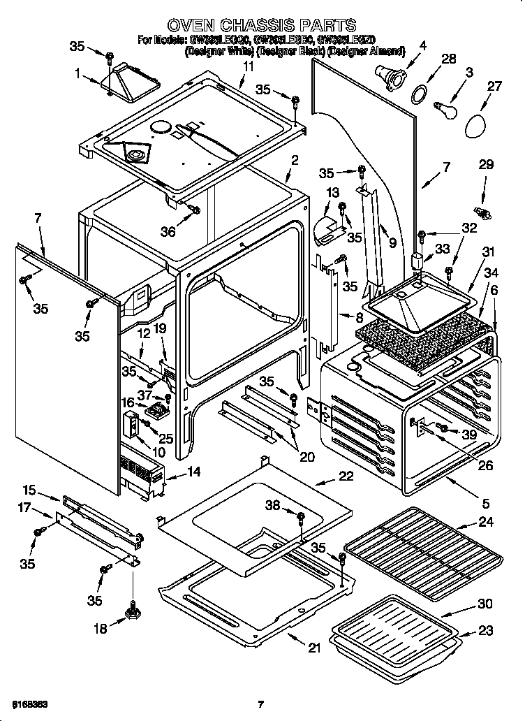 Whirlpool GW395LEGZ0 oven chassis diagram