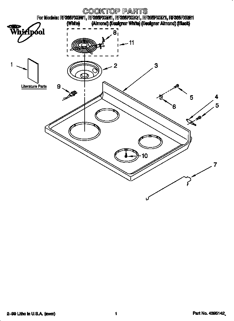 Whirlpool RF385PXGW1 cooktop diagram