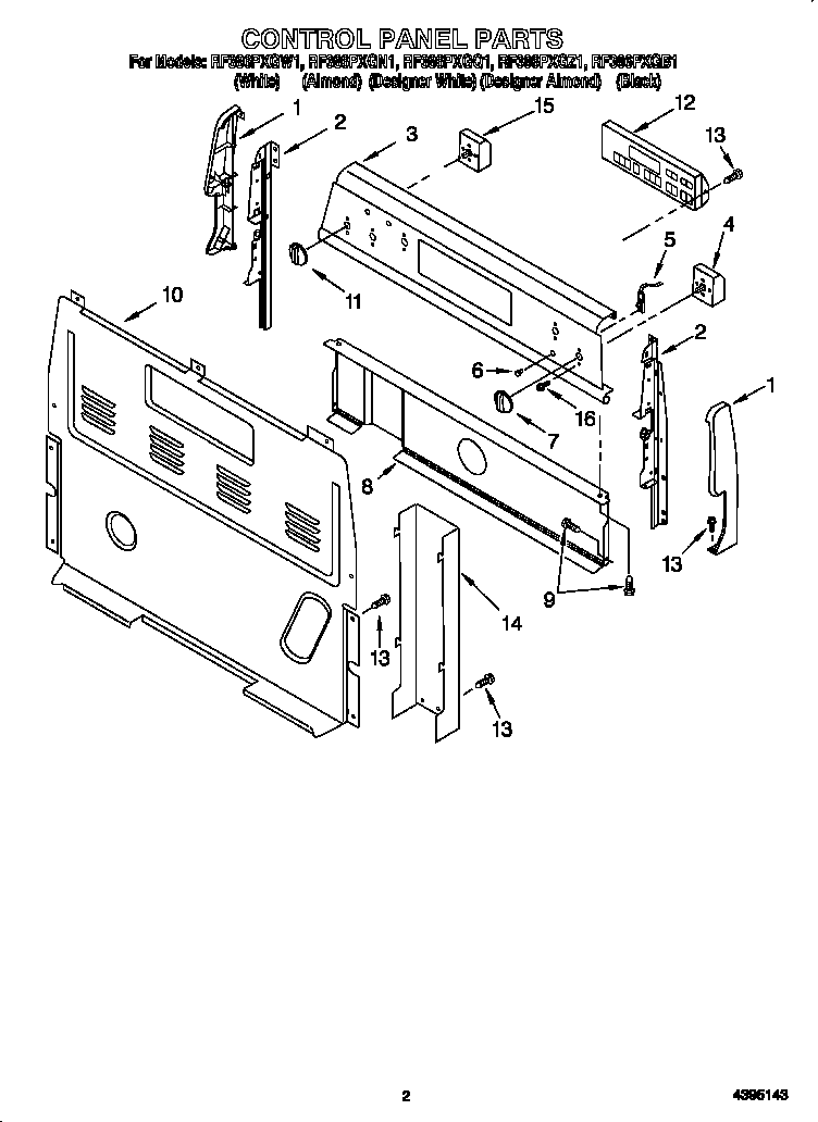 Whirlpool RF386PXGN1 control panel diagram